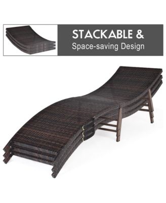 2PCS Patio Rattan Folding Lounge Chair Stackable Double Sided Cushion