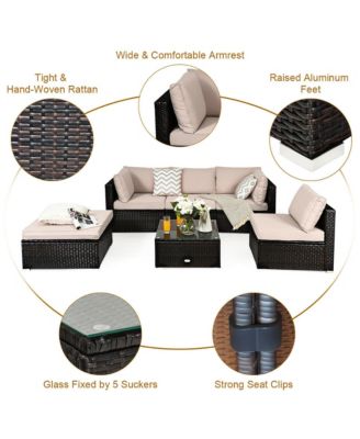 6PCS Outdoor Patio Rattan Furniture Set Cushioned Sectional Sofa