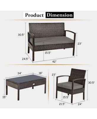 4PCS Patio Rattan Wicker Furniture Set Brown Loveseat Sofa