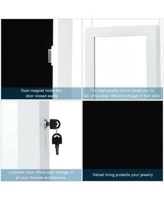 Wall Mounted Mirrored Jewelry Cabinet Organizer w/LED Lights