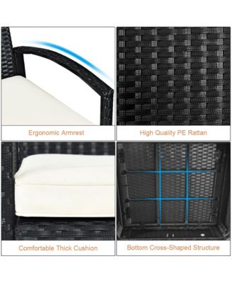 3PCS Patio Rattan Furniture Set Table & Chairs Set with Cushions