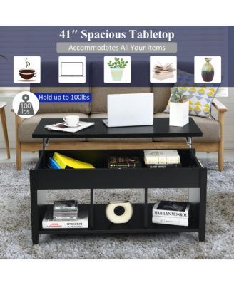Lift Top Coffee Table w/ Hidden Compartment and Storage Shelves