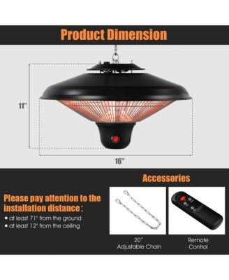 1500W Electric Hanging Heater Ceiling Mounted Infrared Heater w/Remote Control