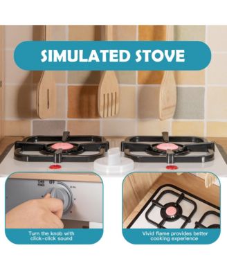 Wooden Kids Pretend Kitchen Playset Cooking Play Toy w/ Utensils & Sound