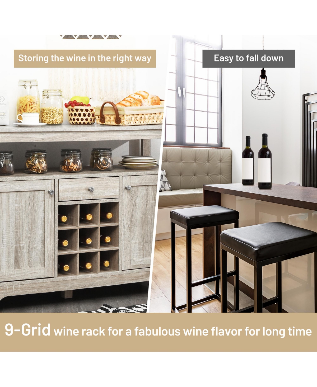 Costway Kitchen Buffet Sideboard with Wine Rack Free Standing Storage Cabinet