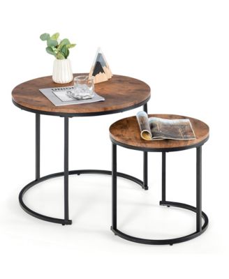 Nesting Coffee Table Set of 2 for Balcony Living Room Modern Round Side Tables