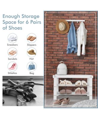 Bamboo Shoe Rack Bench 3-Tier Storage Shelf Holder Home Entryway Hallway