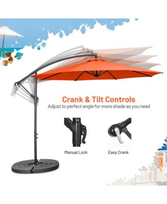10 FT Patio Offset Umbrella w/8 Ribs Cross Base Tilt