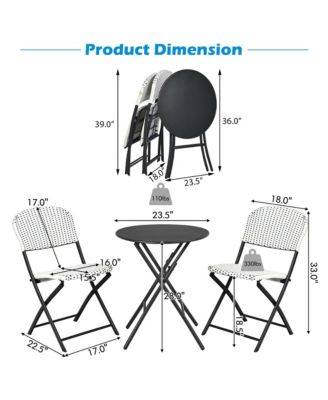 3PCS Patio Rattan Bistro Set Folding Table Chairs Garden Deck