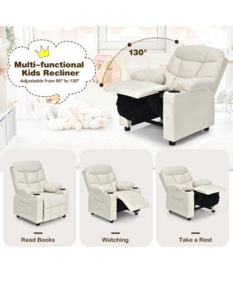 Kids Youth Recliner Chair PU Leather w/Cup Holders & Side Pockets