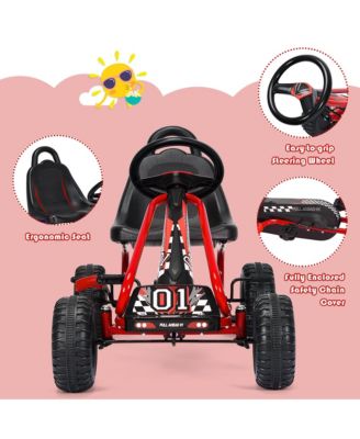 Kids Pedal Go Kart 4 Wheel Ride On Toys w/ Adjustable Seat & Handbrake