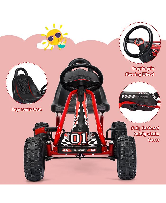 Costway Kids Pedal Go Kart 4 Wheel Ride On Toys w/ Adjustable Seat