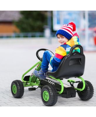 Kids Pedal Go Kart 4 Wheel Ride On Toys w/ Adjustable Seat & Handbrake