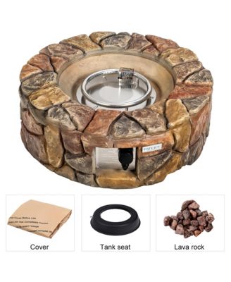 28'' Propane Gas Fire Pit Outdoor 40,000 BTUs Stone Finish Lava Rocks Cover