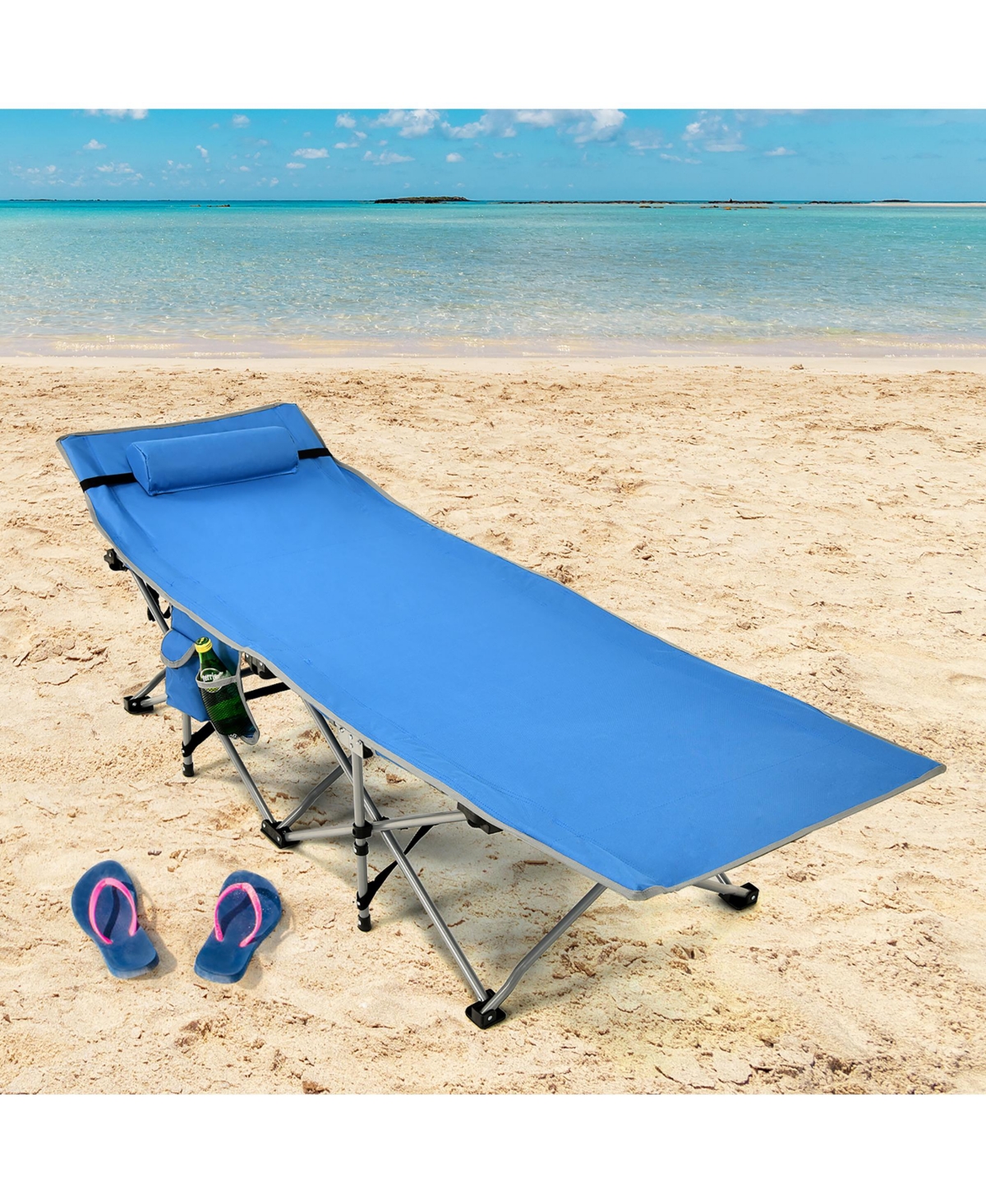 Costway Camping Cot Heavy-Duty Outdoor Cot Bed w/ Side Storage Pocket