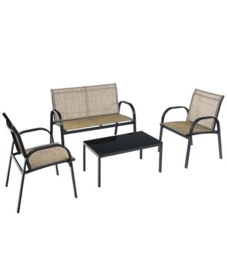 4 PCS Patio Furniture Set Sofa Coffee Table Steel Frame Garden