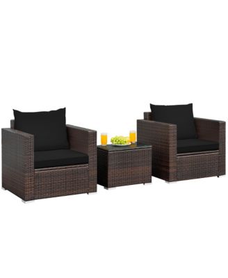 3PCS Patio Rattan Furniture Set Conversation Sofa Cushioned
