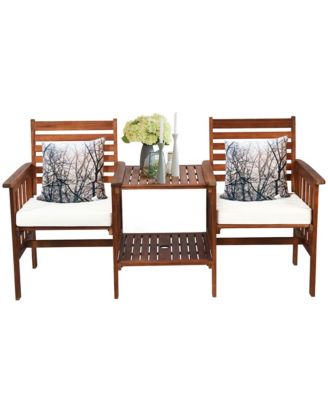 Patio Loveseat Conversation Set Acacia Wood Chair Coffee Table