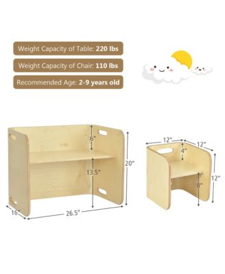 3 Piece Kids Wooden Table & Chair Set Children Multipurpose Homeschool Furniture