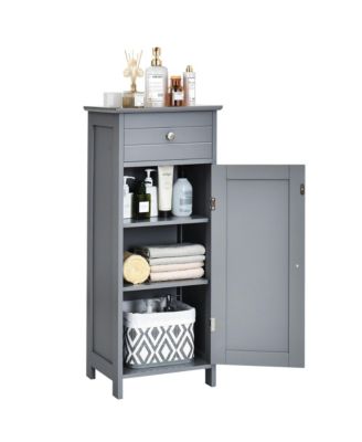 Bathroom Floor Cabinet Wooden Storage Organizer Free-Standing w/ Drawer & Shelf