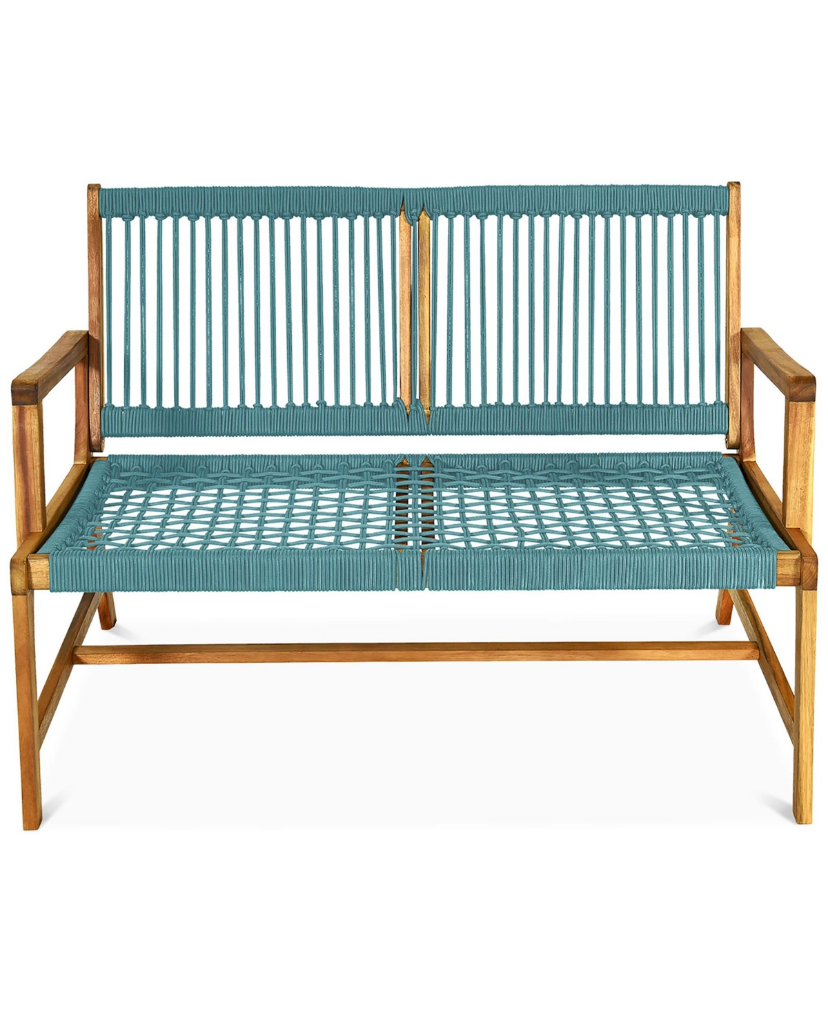 Costway 2-Person Patio Acacia Wood Bench Porch Garden Yard Deck -Aqua