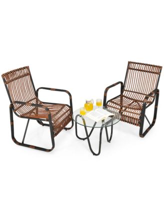 3PCS Patio Rattan Furniture Set Conversational Sofa Coffee Table Garden