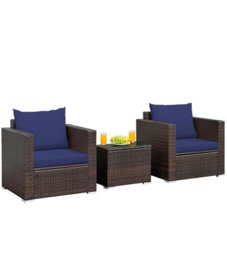3PCS Patio Rattan Furniture Set Conversation Sofa Cushioned