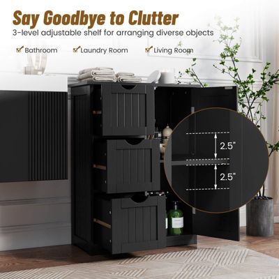  24''(L) x 12''(W) x 32''(H) Bathroom Floor Cabinet Side Storage Cabinet with 3 Drawers and 1 Cupboard