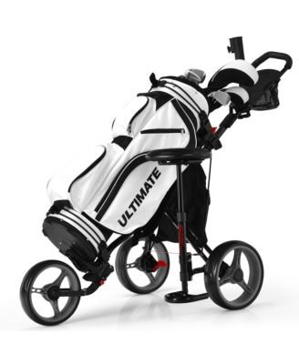 Folding 3 Wheels Golf Push Cart W/Seat Scoreboard Adjustable Handle