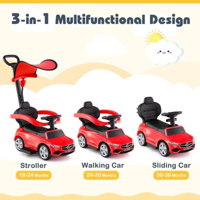 3 in 1 Ride on Push Car Mercedes Benz Toddler Stroller Sliding Car