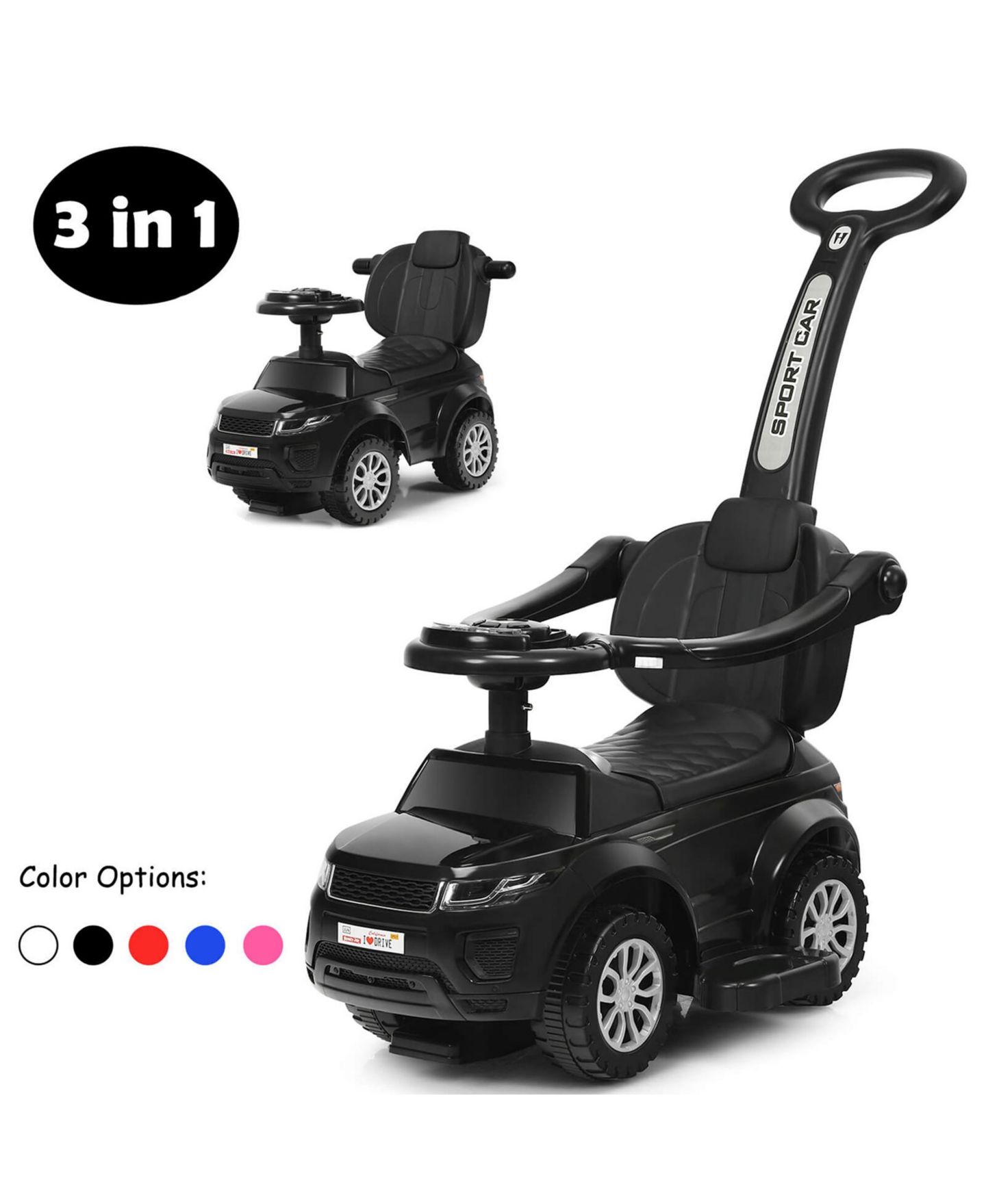 Детская игрушка Costway 3 in 1 Ride-On Push Car with Music, Ages 1+, цвет: Чёрный — фото 4