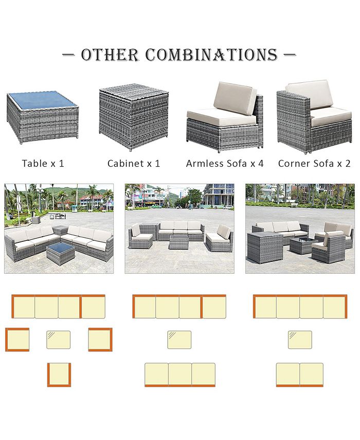 Gymax 8PCS Patio Rattan Sofa Sectional Conversation Furniture Set w