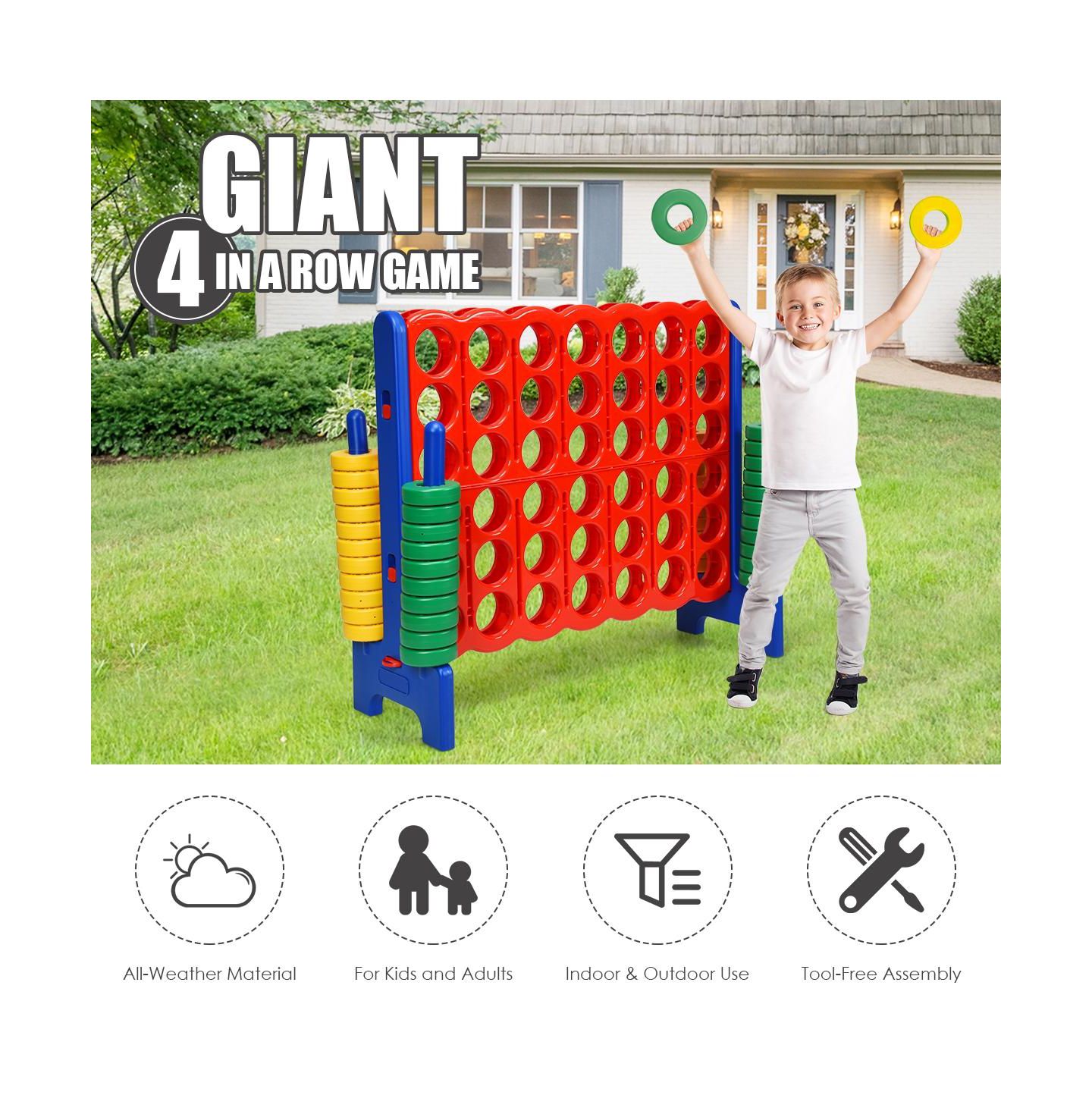 Детские игрушки INOLAIT Jumbo 4-to-Score Giant Game Set with 42 Jumbo Rings and Quick-Release Slider — фото 3