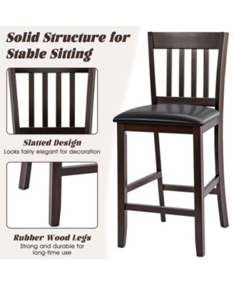 25 Inches Set of 2 Bar Stools with Rubber Wood Legs