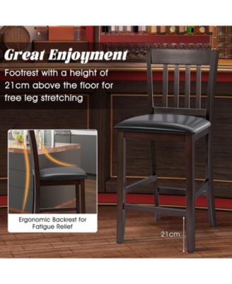 25 Inches Set of 2 Bar Stools with Rubber Wood Legs