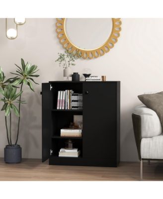 2-Door Storage Cabinet Freestanding Storage Organizer with 3-Tier Shelf Entryway