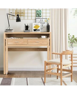 Extendable Computer Desk with Pull Out Secondary Desk-Natural