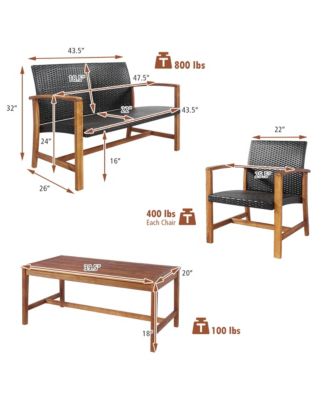 4PCS Patio Conversation Set Outdoor Furniture Set w/ Acacia Wood Frame