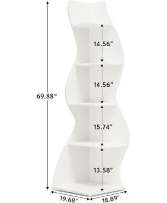 Modern 5-Tier Corner Shelf Wall Bookshelf Stylish Small Bookcase Storage Rack Plant Stand for Living Room Home Office Kitchen