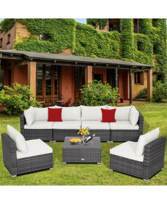 7PCS Patio Rattan Sectional Sofa Set Outdoor Furniture Set w/ Cushions