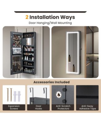 Door Wall Mount Touch Screen LED Light Mirrored Jewelry Cabinet Storage