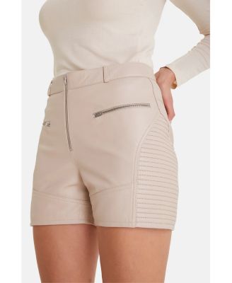 Women's Leather Shorts, Beige