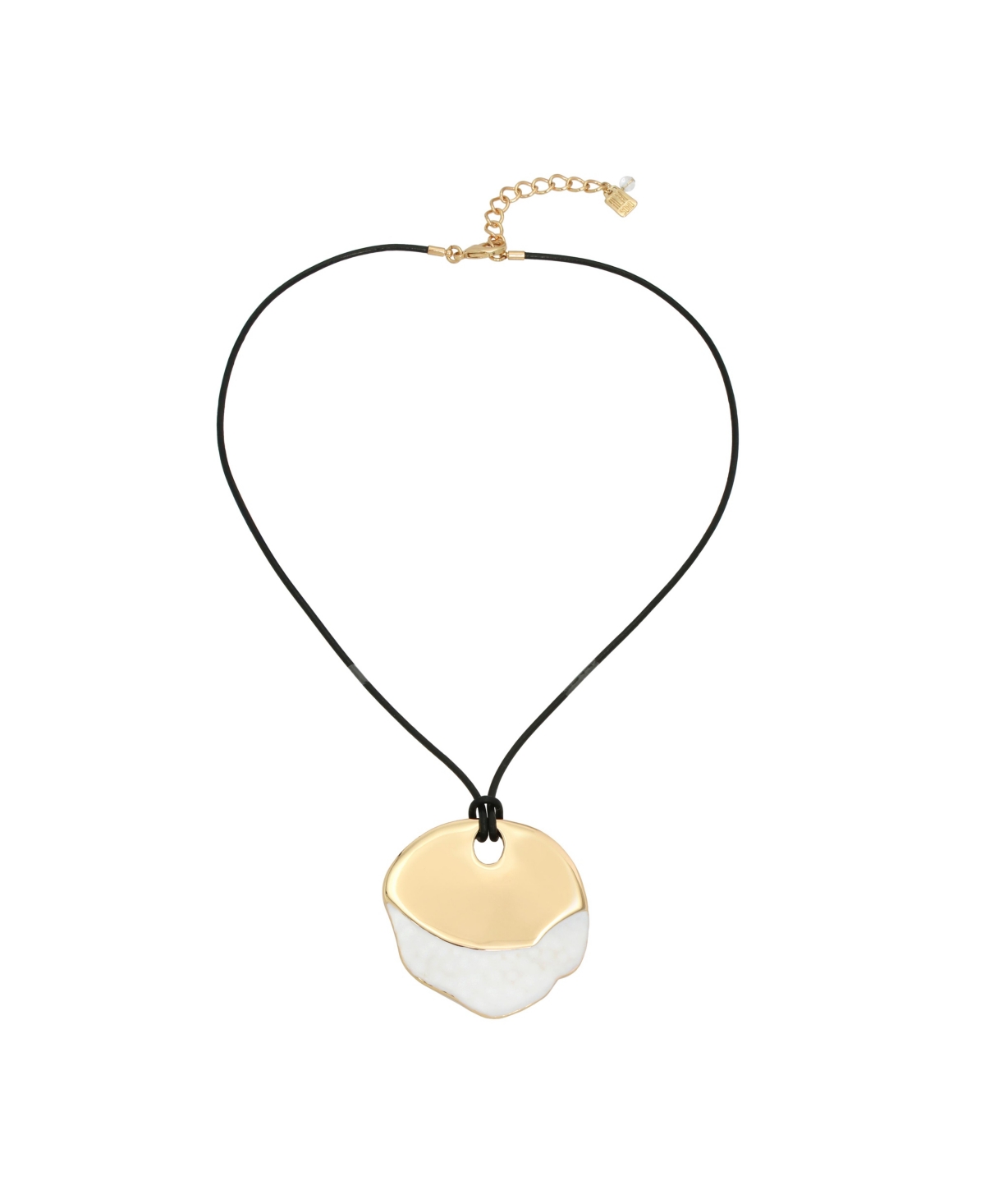 White Molten Patina Pendant Leather Necklace - White/Gold