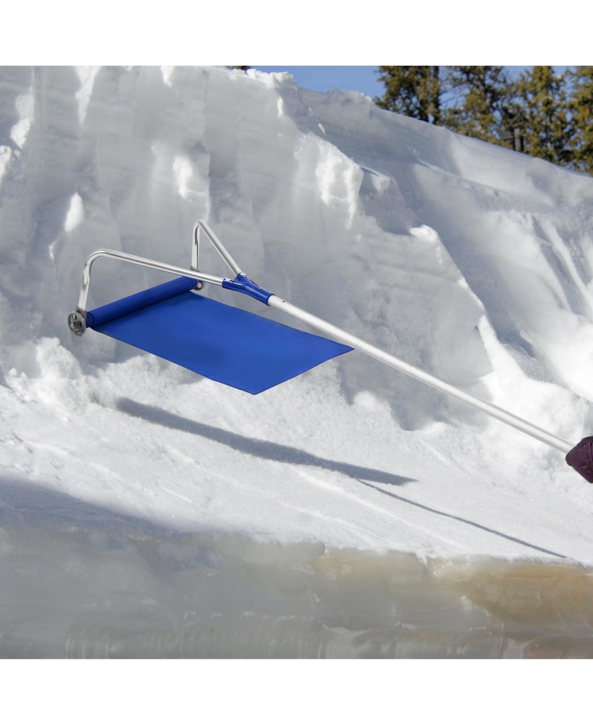 Inolait 21 Feet Adjustable Aluminum Snow Roof Rake with Wheels and Oxford Slide