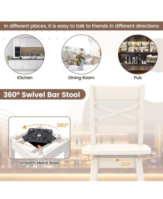 2 PCS 24" Counter Height Stool Rubber Wood Swivel Bar Stool with Inclined Backrest