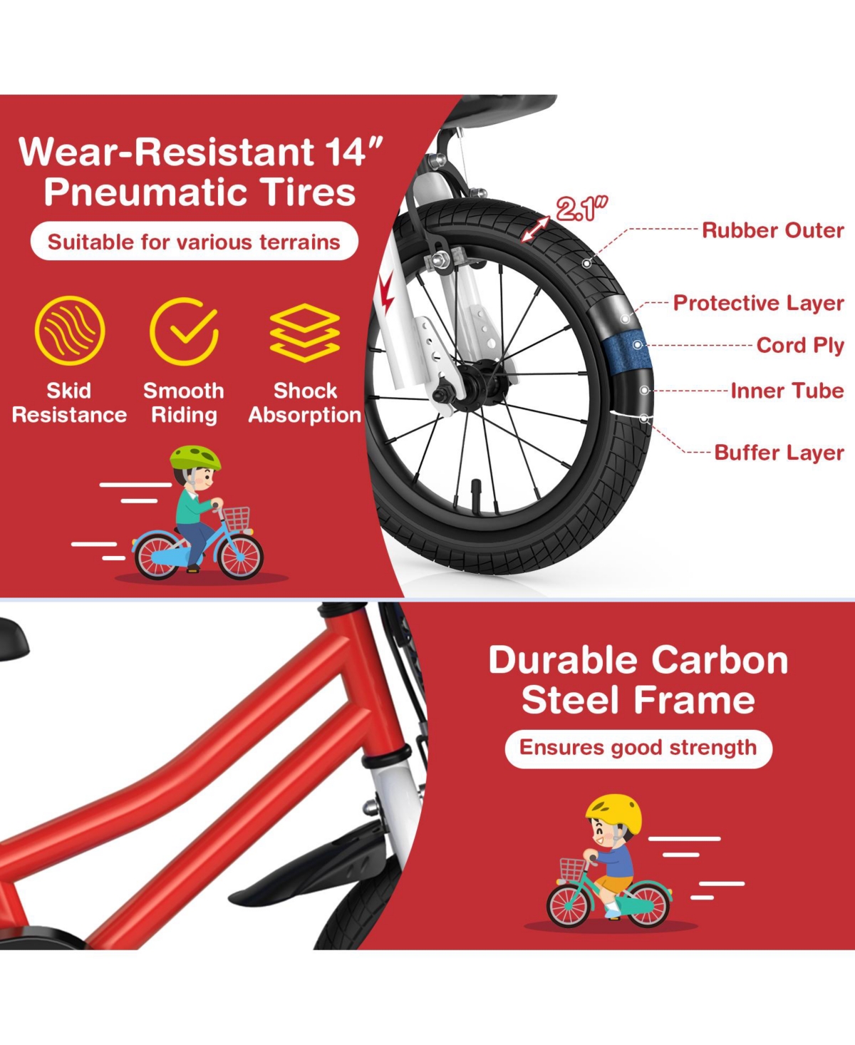 Costway Kid s Bike with Removable Training Wheels & Basket for 3-5 Years Old