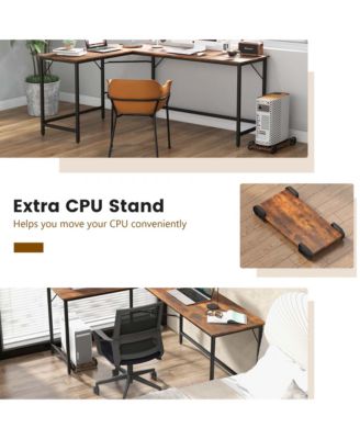 L-shaped Gaming Desk Computer Desk with CPU Stand Power Outlets