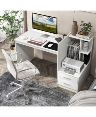 51" MDF Multi-Storage White Desk – Bookshelf & Drawer Home Office Computer Table