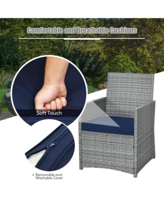 3PCS Patio Rattan Furniture Set Cushioned Sofa Armrest Garden