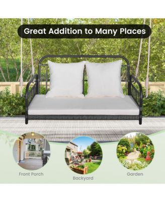 Patio Swing Chair 2-Person Hanging Seat Outdoor Wicker Loveseat Cushioned Porch